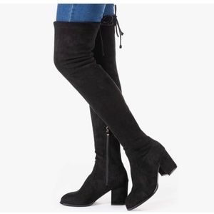 Black lace up over the knee boots